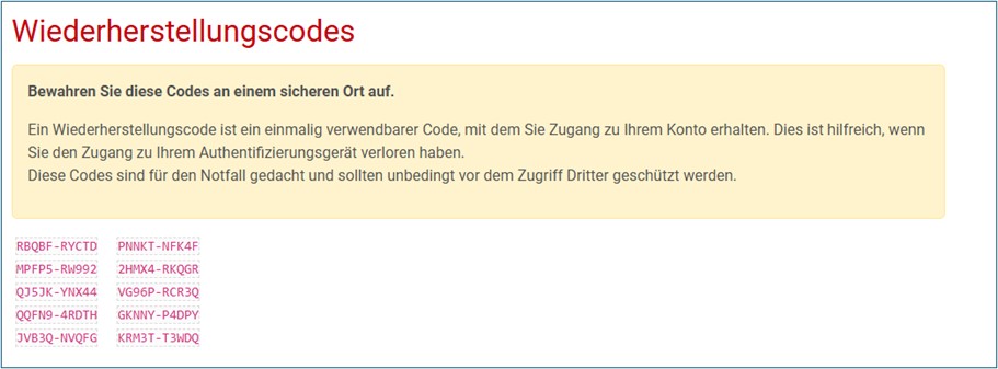 Wiederherstellungscodes