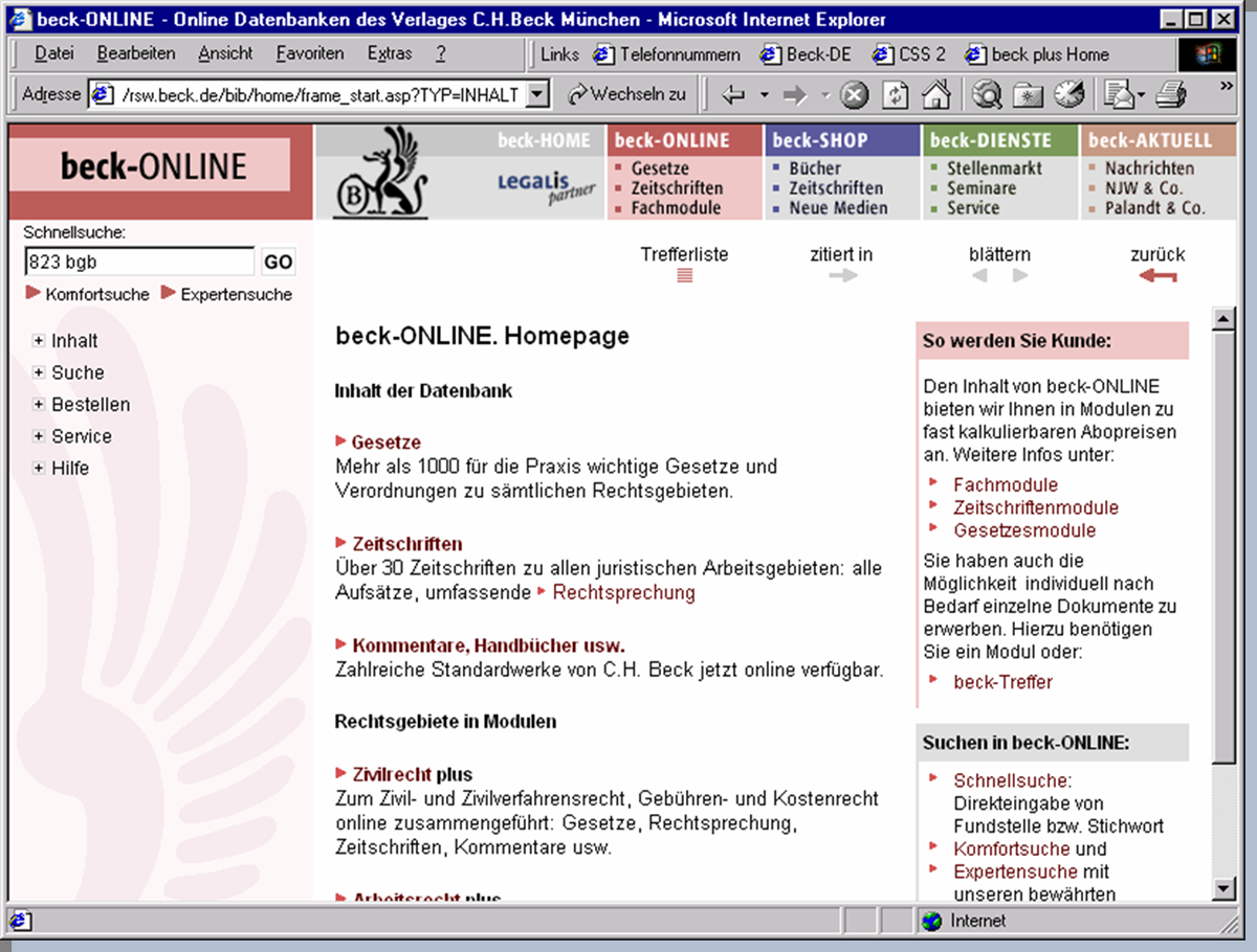 Screenshot beck-online.DIE DATENBANK 2001