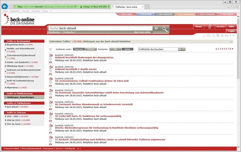 Screenshot_beck-online_Trefferliste_beck-aktuell Screenshot beck-online-Trefferliste beck-aktuell