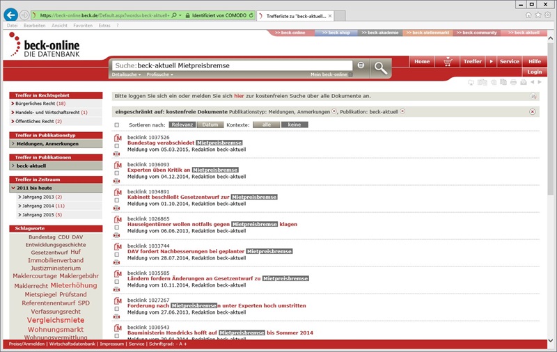 Screenshot_beck-online_Trefferliste_Mietpreisbremse Screenshot beck-online-Trefferliste Mietpreisbremse